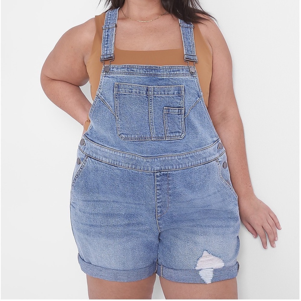 Lane Bryant Boyfriend short denim Shortalls Light Wash Overalls Size 20